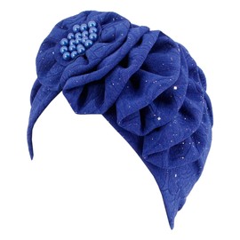 Erinaco Women African Glitter Beaded Flower Pre-Tied Headscarf Beanie Bonnet Twisted Braid Wrap Pearl Hat Ruffle Turban Cap Headwrap