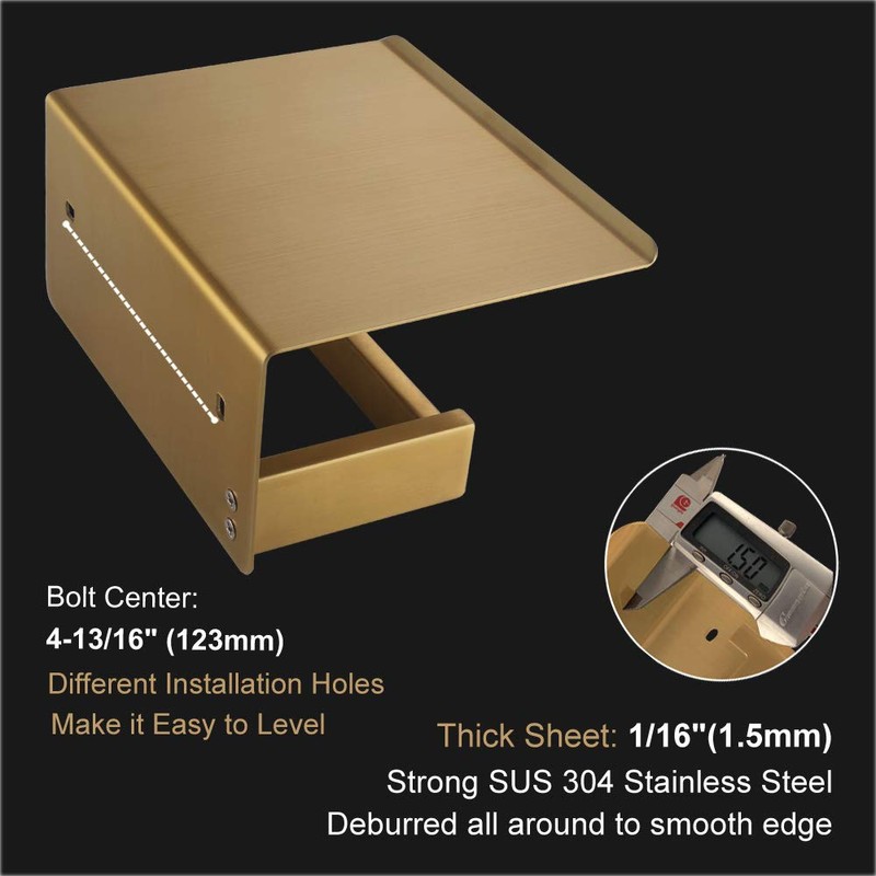 Toilet Paper Holder with Shelf Brushed Gold, APLusee SUS 304