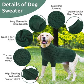 SAWMONG Dog Sweater, Dog Sweaters for Large Dogs Girls Boys, Pullover Turtleneck Knitted Doggy Sweatshirt, Cold Weather Pet Clothes（Green, Large