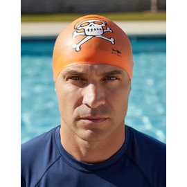 escualo Gorra para Natacion Unisex Adulto Modelo Jack (Silicon) Impermeable, Unitalla, Color Naranja