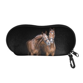 TOADDMOS Brown Horse Black Light Portable Sunglasses Soft Case Eyeglass Case Zipper with Belt Clip,Washable and Easy to Carry