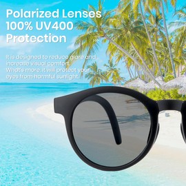 Cyxus 6022 Folding Sunglasses, For Kids, Polarized Lenses, UV Protection, UV Protection, Round Frame, Lightweight Design, For Outdoors, Travel, Cute, Boys And Girls, 01black