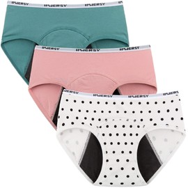 INNERSY Bragas Menstruales Ropa Interior para Las Niñas El Primer Período 3 Piezas(Claro&Punteado,L(12-14 Años))