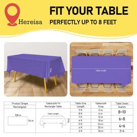 Hereisa Purple Disposable Plastic Tablecloth for Rectangle Tables (24 Pack) Premium Decorative Table Cloth for Parties, Events & Weddings, Indoors & Outdoors, 54 x 108 inches, Plastic Table Cover