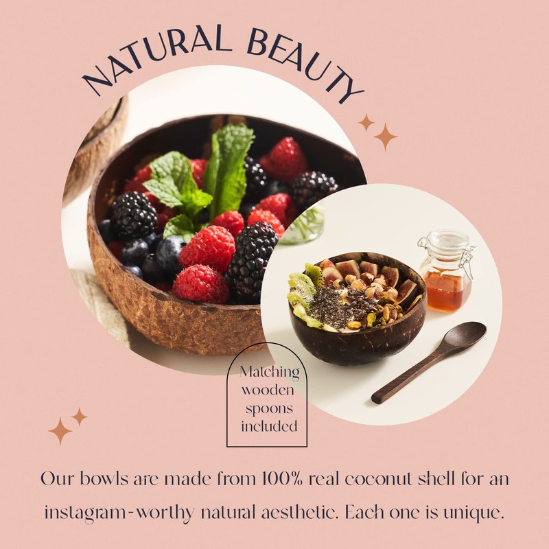 COCOBOWLCO Coconut Bowl Set with Wooden Spoons – Eco-Friendly Acai