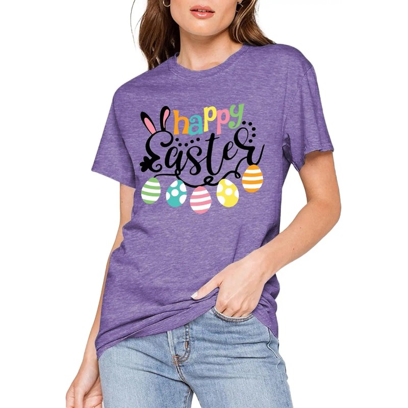 Happy Easter Cute Women's Cotton Sleeveless T-Shirts with Easter Bunny