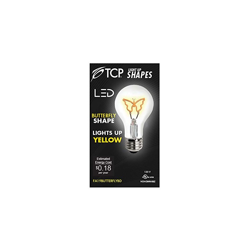 TCP Festive LED A19, Yellow Butterfly, Base Down Light Bulb