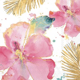 IHR Ideal Home Range Cocktail Napkins Disposable 3-Ply Paper Party Napkin Pack, 5" x 5", Flamingo Fever Flower (Cream), 20-Count