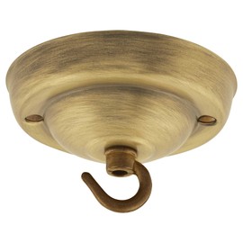 ElekTek 108mm Diameter Ceiling Rose with Hook Metallic Finishes Powder Coated Colours for Pendant Light Fittings and Chandeliers Antique Brass