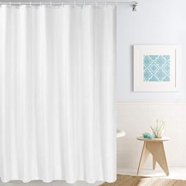 Solid Fabric Shower Curtain Liner with Hooks for Bathroom, Extra Long 72 x 78 inches Waterproof, Machine Washable, Hotel Quality Shower Curtain Set (White)