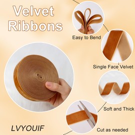 Velvet Ribbon Copper 1 Inch (25mm) 10 Yards Manjonzic Single-Sided Velvet Ribbon Trim Perfect for Christmas Trees Gift Wrapping Bouquets Wedding Decor