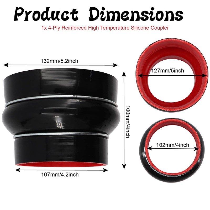 TuoLauthon Straight Black Silicone Reducer Hump Coupler ID 4 to