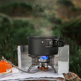 Odoland 6800W Windproof Camp Stove Camping Gas Stove with Windscreen, Fuel Canister Adapter, Piezo Ignition, Carry Case, Portable Collapsible Stove Burner for Outdoor Backpacking Hiking and Picnic