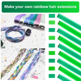 LADYAMZ Green Hair Extensions Clip in 14 PCS, 22 In Colored Christmas Party Highlights, Synthetic Long Straight Colorful Hairpieces for Girls Women Kids New Year Cosplay Gift(Neon Green/Forest Green)