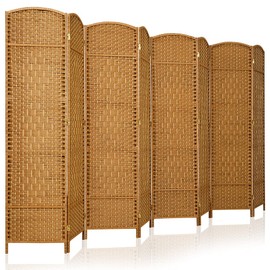 Corelax Room dividers 6 ft. Tall-20 Wide Freestanding Privacy Screen with Diamond Woven Fiber, Foldable Panel Partition Wall Divider, Double-Hinged Room Dividers