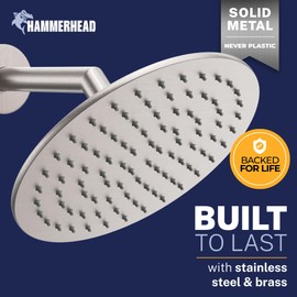 HammerHead Showers® Solid Metal 8 Inch Rainfall Shower Head – BRUSHED NICKEL - Shower Head Rainfall - 2.5 GPM High Flow Shower Head Optimized for Pressure – Large Round Rain Shower Heads