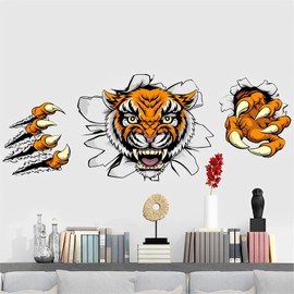 Breaking Through The Wall Tiger Wall Stickers, sacinora Wild Animal Wall Decals Removable Vinyl Peel and Stick for Living Room Bedroom Children's Room Kitchen Sofa TV Background Art Decorations