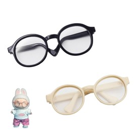 QIXINGWISE 2pcs Mini Glasses for 17cm Doll, 6.5cm Clear Lens Eyeglasses for 17cm Doll Dress Up Accessories, Mini Eyewear Costume Supplies for 6.7-inch 1st/2nd/3rd Gen Figures (Beige & Black)