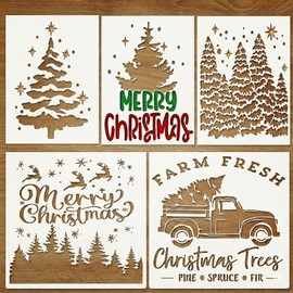 Christmas Stencils for Painting on Wood - Reusable Templates with a Merry Christmas and Tree Stencil - Large Holiday Stencils for Signs, Art & DIY Crafts
