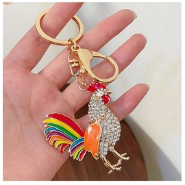 HADWAO Rooster Keychain Rhinestone Chicken Keychain Animal Keyring Crystal Keychain Purse Handbag Charm Car Keys Charms for Women Girls Jewelry Gifts