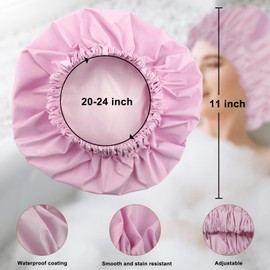 Reusable Shower Cap for Women, Large Waterproof Shower Bonnet Washable Elastic Band Bath Hair Hat for Long Hair, Braids(Purple)