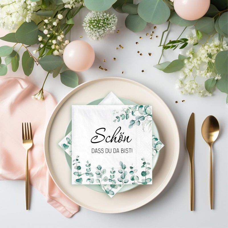 Pack of 40 Serviettes Schön Dass Du Da Bist, Eucalyptus