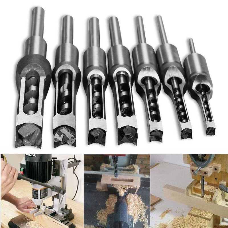 SaferCCTV 6Pcs Wood Square Hole Drill Bits Mortising Chisel Set,