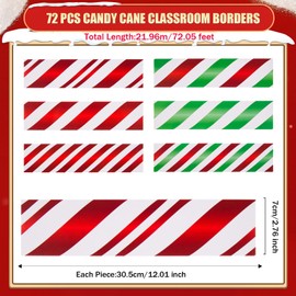 72 Feet Christmas Bulletin Board Borders Candy Cane Stripe Straight Borders Trims Peppermint Classroom Borders Holiday Bulletin Board Decorations for Candyland Xmas School Party Wall Decor,6 Styles