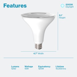 Sunco 6 Pack Outdoor LED Flood Light, Waterproof PAR38 Dusk to Dawn Bulb, 1250 LM, 120W Equivalent 15W, Exterior, Wet-Rated, 5000K Daylight, E26 Base, UL