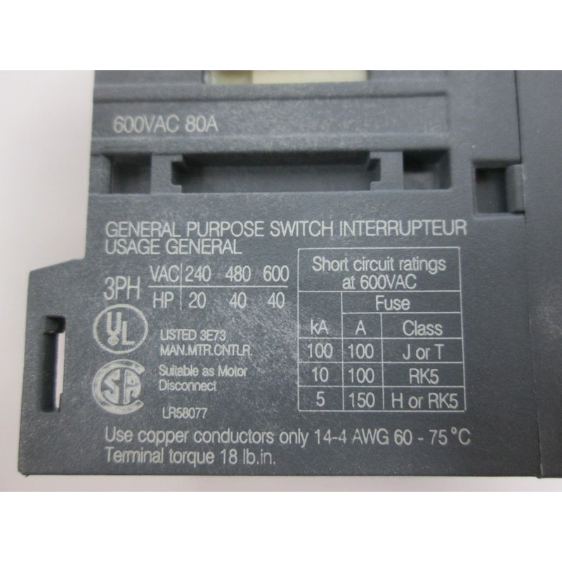 New ABB OT63E3 1SCA022352R7090 80A AMP 600V-AC 3P Disconnect Switch