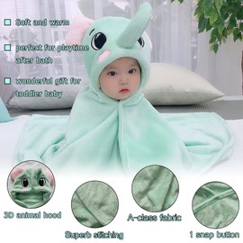 TONWHAR Manta con capucha para bebés de 0 a 4 años, para niños y niñas, con cara de animal, manta de felpa después del baño, Elefante, 0-4 Años