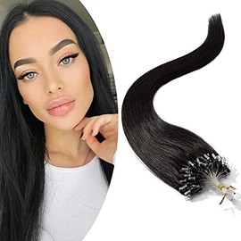 22 inches SEGO Micro Loop Human Hair Extensions 100% Remy 100 Strands [#1B Natural Black] Pre Bonded Micro Ring Beads Invisible Straight (50g)