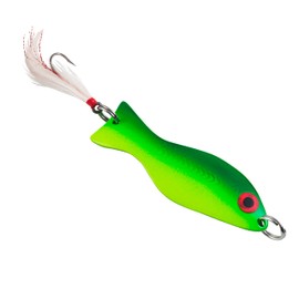 AL's Goldfish Lure Company Saltwater Series Goldfish Fishing Spoons with Hackle Feather and #3/0 VMC J Hook. 1/2 oz. - 4" Overall Length, Chartreuse Lime
