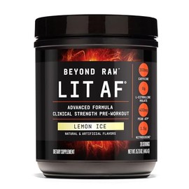 Beyond Raw LIT AF | Polvo de fuerza clínica avanzada para el entrenamiento | Contiene cafeína, L-citrulina y nitrosigina | Hielo de limón | 20 porciones