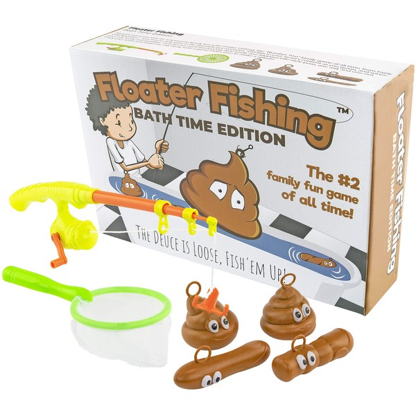 Fairly Odd Novelties Floater Fishing! Bath TIME Edition Funny Poop Gag White Elephant Gift Kids Poop Bath Games Poop Emoji Floaters Fishing Game