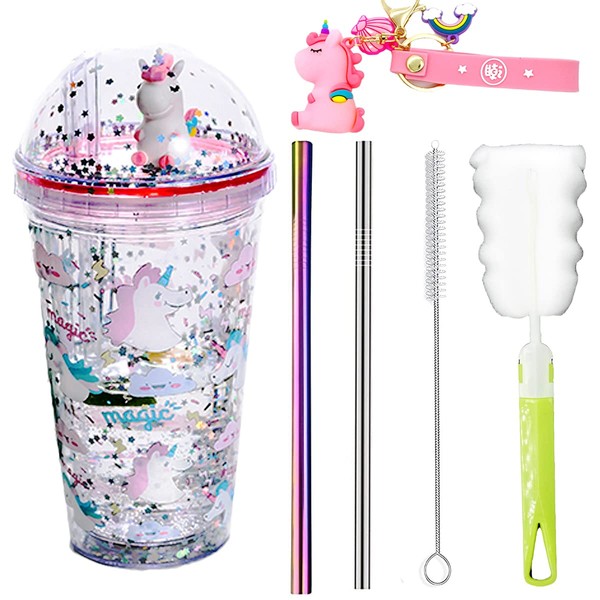Unicorn Drinking Cup with Straw Kids Travel Tumbler Watter Bottle