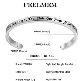 FEELMEM Granddaughter Bracelet Granddaughter, You Stole Our Heart from the Very Start Cuff Bangle Gift for Granddaughter Family Jewelry (silver, stainless-steel)