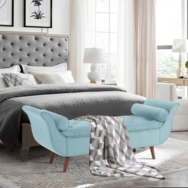 RXRRXY Velvet Storage Bench for Bedroom,End of Bed Bench with Ottoman, Button Tufted King Size Upholstered Benches with Armrest and 4 Sturdy Wooden Legs for Entryway, Living Room (Blue)