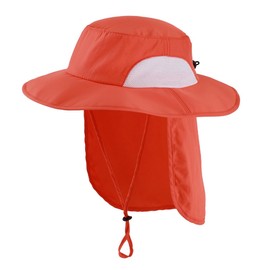 Magracy Outdoor UPF50+ Sun Protection Hat for Men Wide Brim Safari Hat with Neck Flap Fishing Hiking Hat Red
