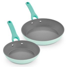 DASH Dream Green Ceramic Frying Pan Set of 2, 8" & 10" Fry Pans, Aqua Green - Recycled Aluminum and Ceramic, Nonstick Cookware Set, Oven Safe and Compatible with All Cooktops