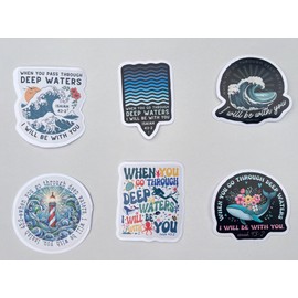 Pack 6 Isaiah 43 2 When You Pass Through The Waters I Will Be with You Sticker 3 Inches Bible Verse, Christian, Waterproof Vinyl Sticker