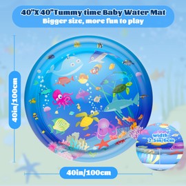 Faburo 40" X 40" Large Tummy Time Water Mat for Babies, XL Baby Water Play Mat, Infant Water Sensory Baby Tummy Time Play Mat for 3 6 9 12 Months Toddlers (40in XL)