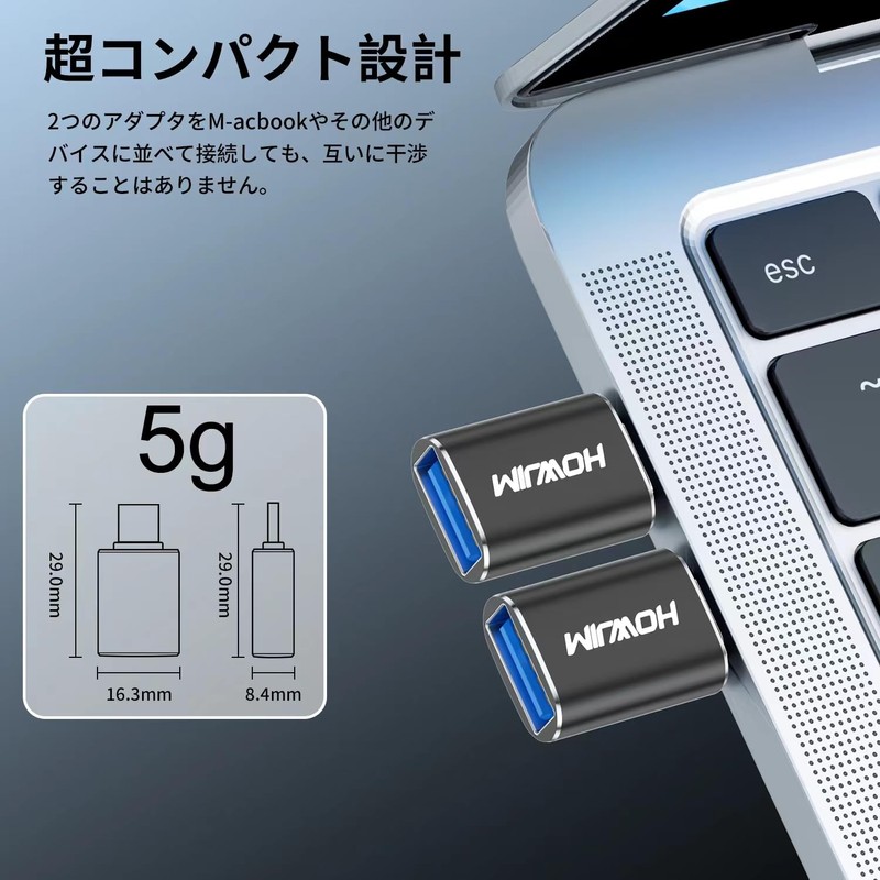 USB Type-C Adapter, HOWJIM 2-Pack 3A 100W Fast Charging, 10Gbps