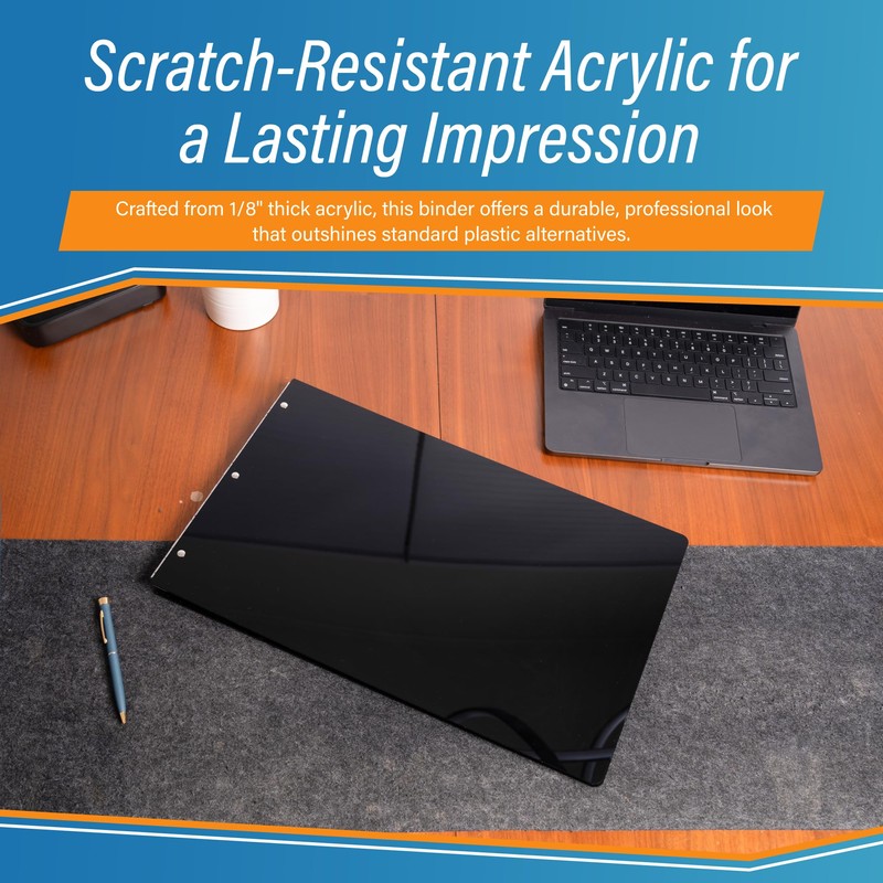 11x17 Binder, Acrylic Fixed 3-Post Landscape Document Organizer. Elegant Black