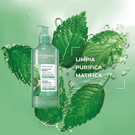 YVES ROCHER - Pure Menthe Limpiador Facial en Gel, Purifica y Matifica, Fórmula Vegana, Piel Grasa a Mixta, 390 ml
