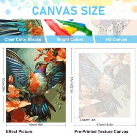 Offito Paint by Numbers Kit for Adults- Hummingbird Adult Paint by Number Kits on Canvas for Beginners, Hummingbird DIY Acrylic Oil Number Painting Kits for Home Wall Decor Gift 16"x 20" (without Frame)