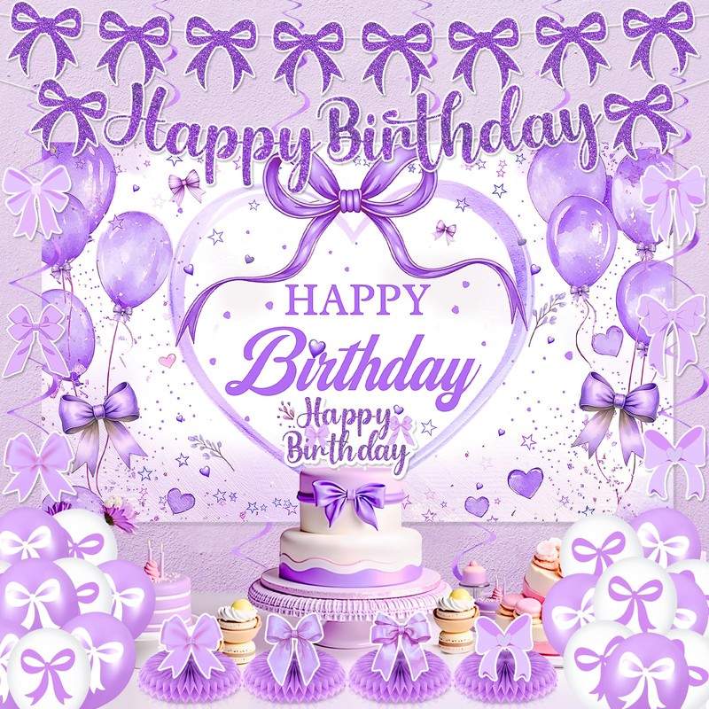 Purple Bow Birthday Party Decorations Purple Bow Happy Birthday Banner