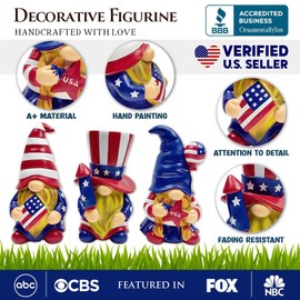 OrnamentallyYou Patriotic Gnome Trio Figurines, 6" Set of Three Garden Statues and July 4th Decoration