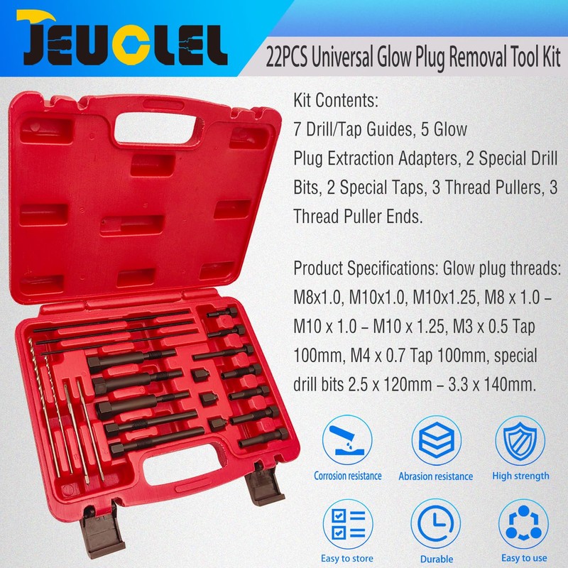JEUCLEL 22PCS Universal Glow Plug Removal Tool Kit, Glow Plug