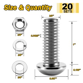 Mywish 3/8-16 x 1 Button Head Socket Cap Bolt & Nut Kit - 304 Stainless Steel, Allen Hex Drive, Metric Bolt Assortment (20 Sets)